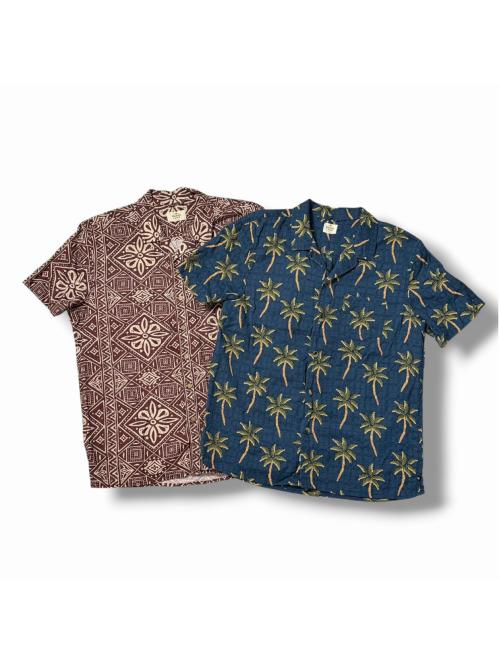 Marine Layer Camp Shirt LOT x2 Mens M Button Up Blue Palm Trees Red Geometric